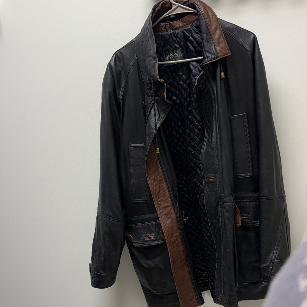 Men's Black and Brown Leather Jacket